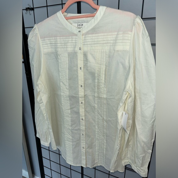 Joie Vesta Pintucked Porcelain Cotton Long Sleeved Button Down Blouse NWT - Picture 4 of 10